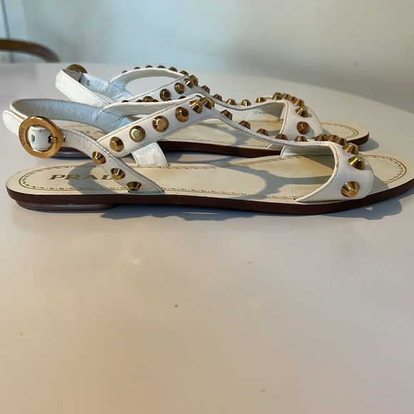 Prada White Sandals with Gold Hardware - Picture 4 of 5